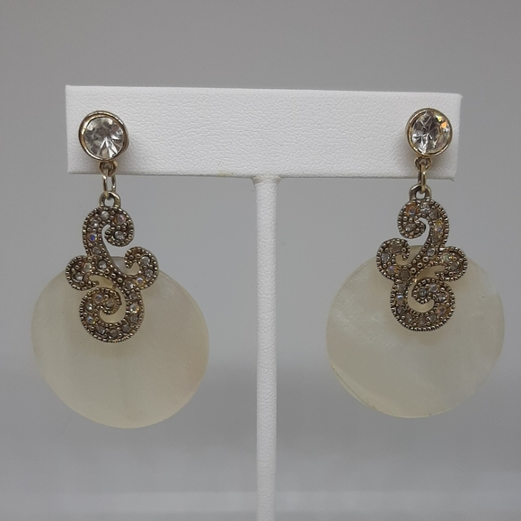Vintage Natural MOP & Rhinestone Drop Earrings - Picture 1 of 6